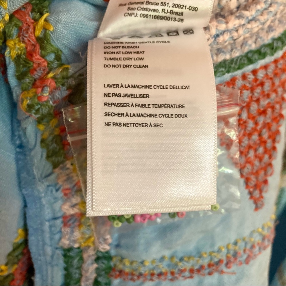 NEW FARM Rio Embroidered Pineapple Maxi Dress Beaded Tassel Linen Blue Size M - Picture 15 of 16